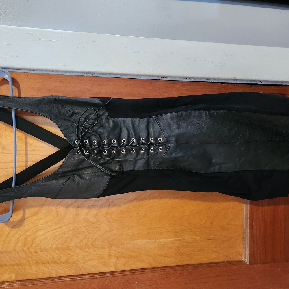 Black Lace-Up Leather Dress